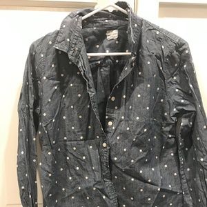 J-Crew Chambray White Polka Dot Button Down